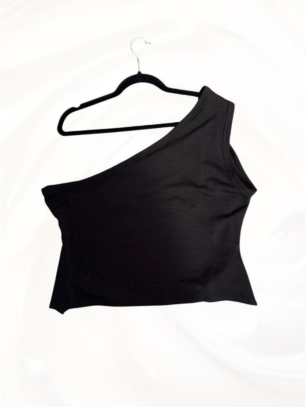 Black one shoulder ribbed top